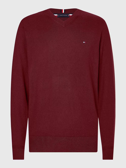 Tommy Hilfiger V-Neck Jumper with Cashmere - Deep Rouge