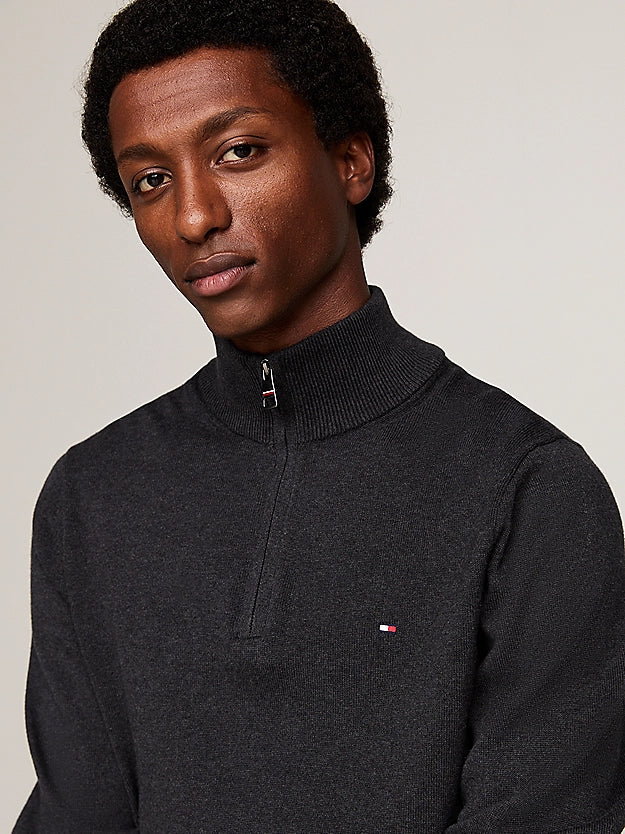 Tommy Hilfiger Half-Zip Mock Jumper with Cashmere - Dark Grey Heather