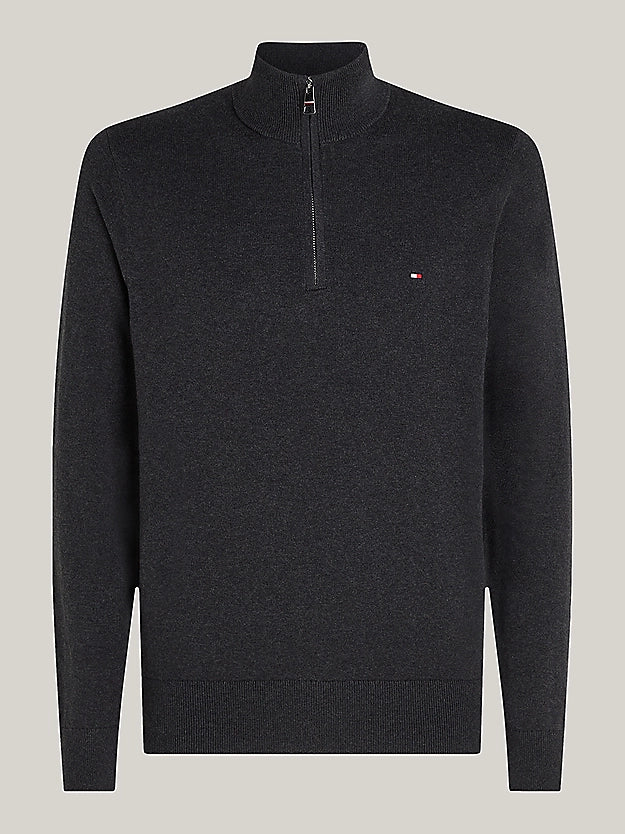 Tommy Hilfiger Half-Zip Mock Jumper with Cashmere - Dark Grey Heather