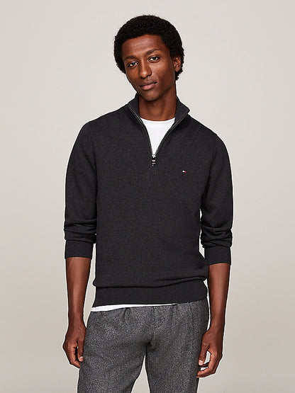 Tommy Hilfiger Half-Zip Mock Jumper with Cashmere - Dark Grey Heather