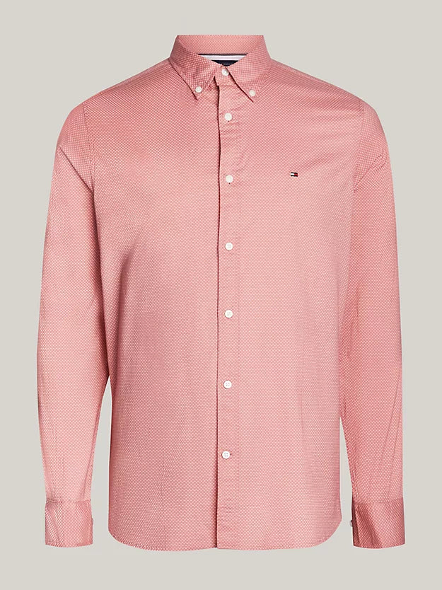 Tommy Hilfiger Th Flex Micro Print Slim Fit Shirt - Teaberry Blossom / Optic White