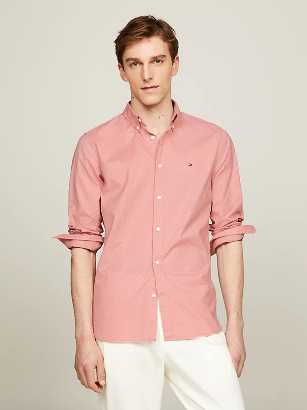 Tommy Hilfiger Th Flex Micro Print Slim Fit Shirt - Teaberry Blossom / Optic White