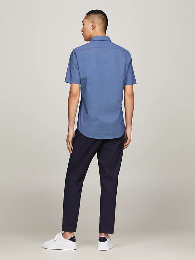 Tommy Hilfiger Micro Print Short Sleeve Regular Shirt - Anchor Blue