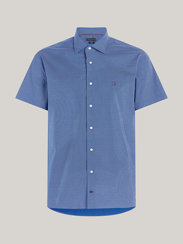 Tommy Hilfiger Micro Print Short Sleeve Regular Shirt - Anchor Blue