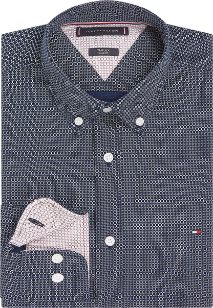 Tommy Hilfiger Flex Micro Foulard Sf Shirt - Carbon Navy Ancient White