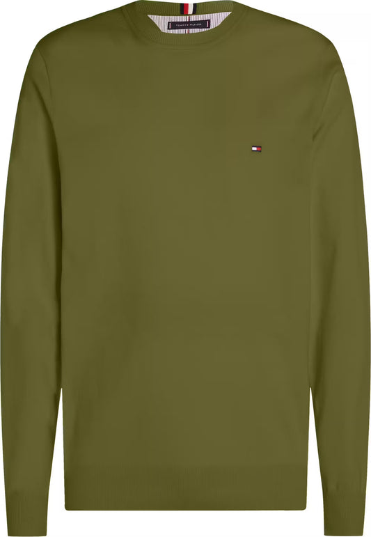 Tommy Hilfiger Flag Embroidery Textured Jumper - Utility Olive