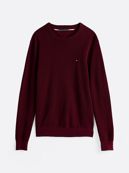 Tommy Hilfiger Flag Embroidery Textured Jumper - Deep Rouge