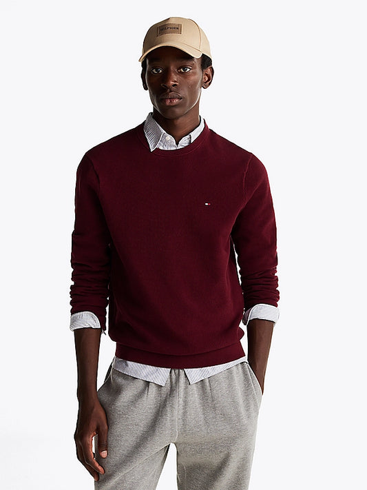 Tommy Hilfiger Flag Embroidery Textured Jumper - Deep Rouge