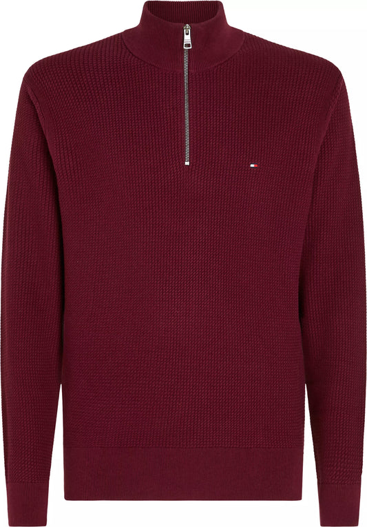 Tommy Hilfiger Micro Cable Knit Half-zip Jumper - Deep Rouge
