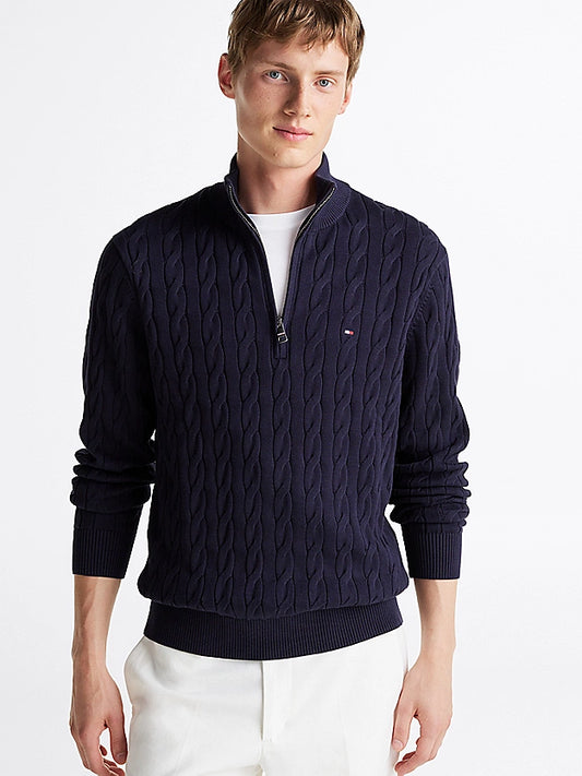 Tommy Hilfiger Cable Knit Half-zip Jumper - Desert Sky