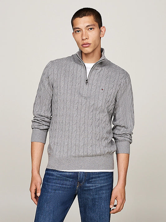 Tommy Hilfiger Cable Knit Half-zip Jumper - Medium Grey Heather