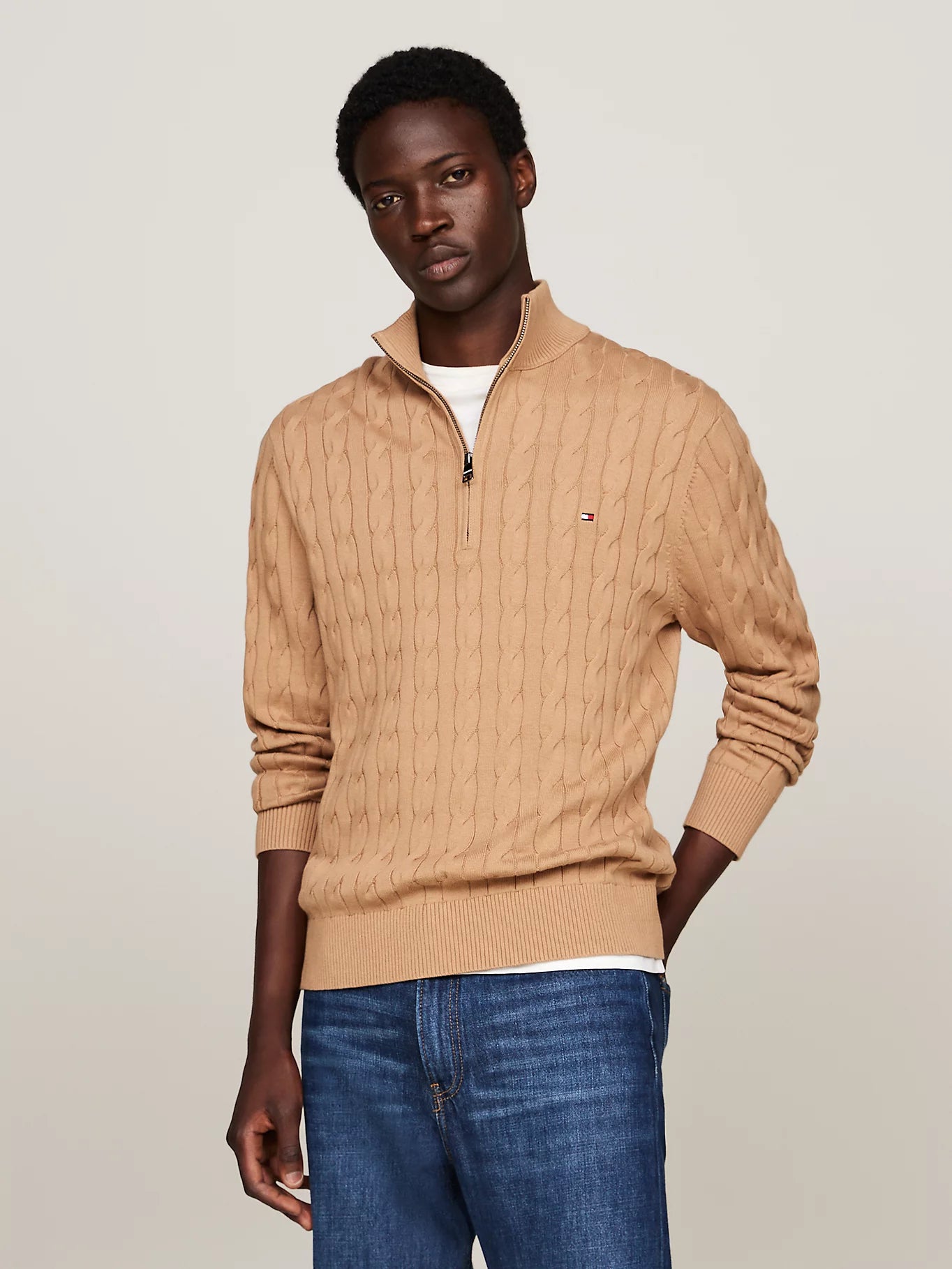 Tommy Hilfiger Cable Knit Half-zip Jumper - Safari Canvas