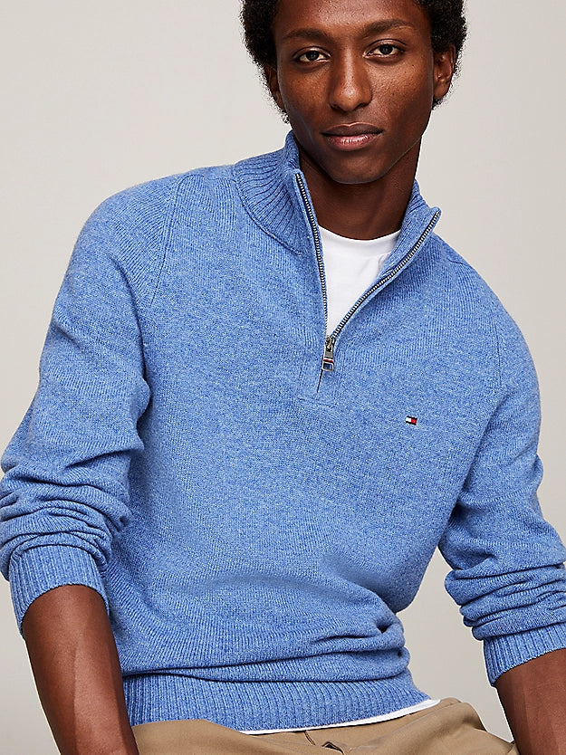 Tommy Hilfiger Wool Mock Turtleneck Half-Zip Jumper -Blue Spell Heather