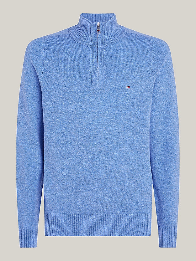 Tommy Hilfiger Wool Mock Turtleneck Half-Zip Jumper -Blue Spell Heather