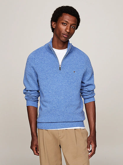 Tommy Hilfiger Wool Mock Turtleneck Half-Zip Jumper -Blue Spell Heather