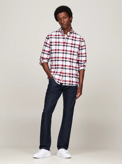 Tommy Hilfiger Check Regular Fit Oxford Shirt - Deep Rouge