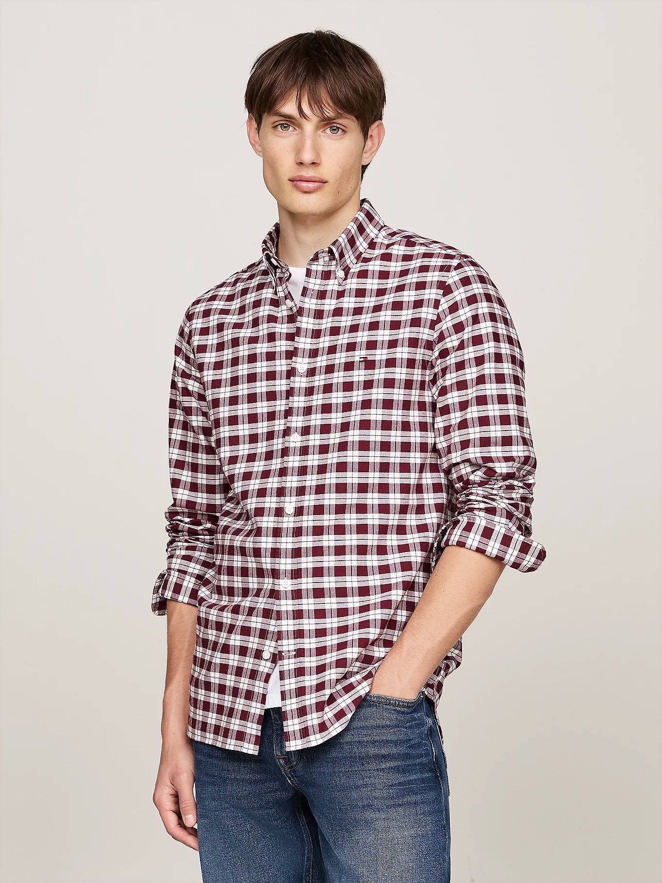 Tommy Hilfiger Check Slim Fit Oxford Shirt - Rouge