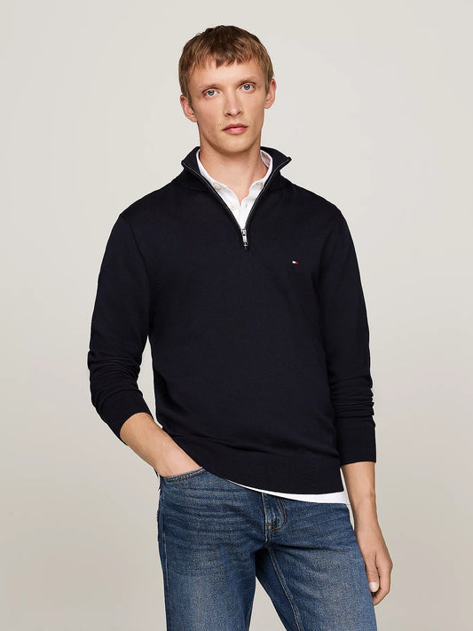 Tommy Hilfiger Half-Zip Mock Turtleneck Jumper - Desert Sky