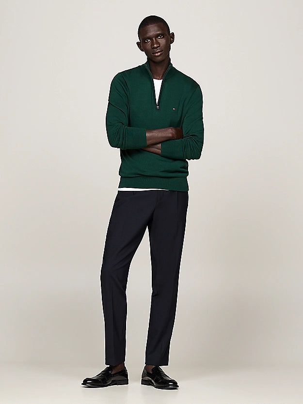 Tommy Hilfiger Quarter-Zip Mock Turtleneck Jumper - Ornamental Green