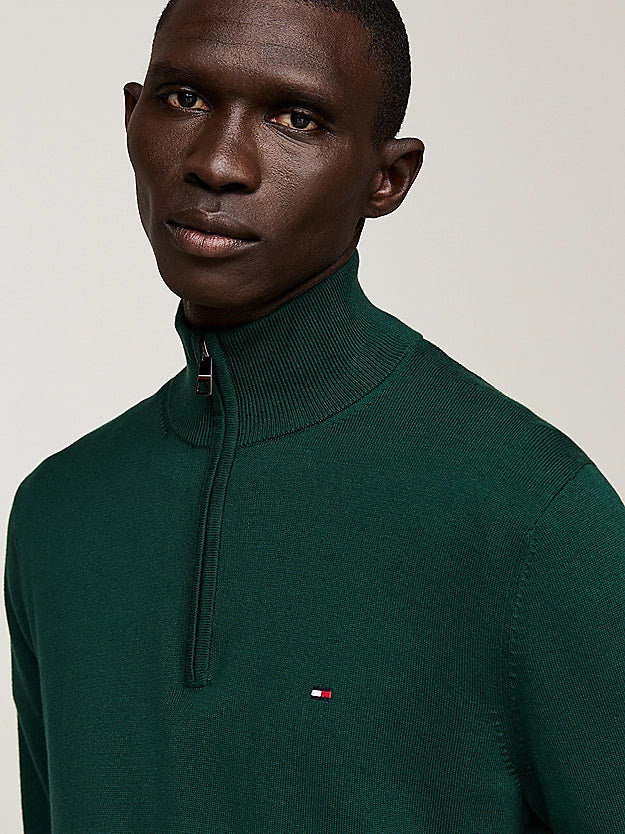 Tommy Hilfiger Quarter-Zip Mock Turtleneck Jumper - Ornamental Green