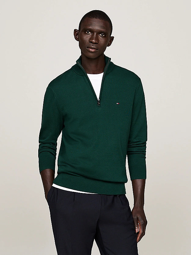 Tommy Hilfiger Quarter-Zip Mock Turtleneck Jumper - Ornamental Green