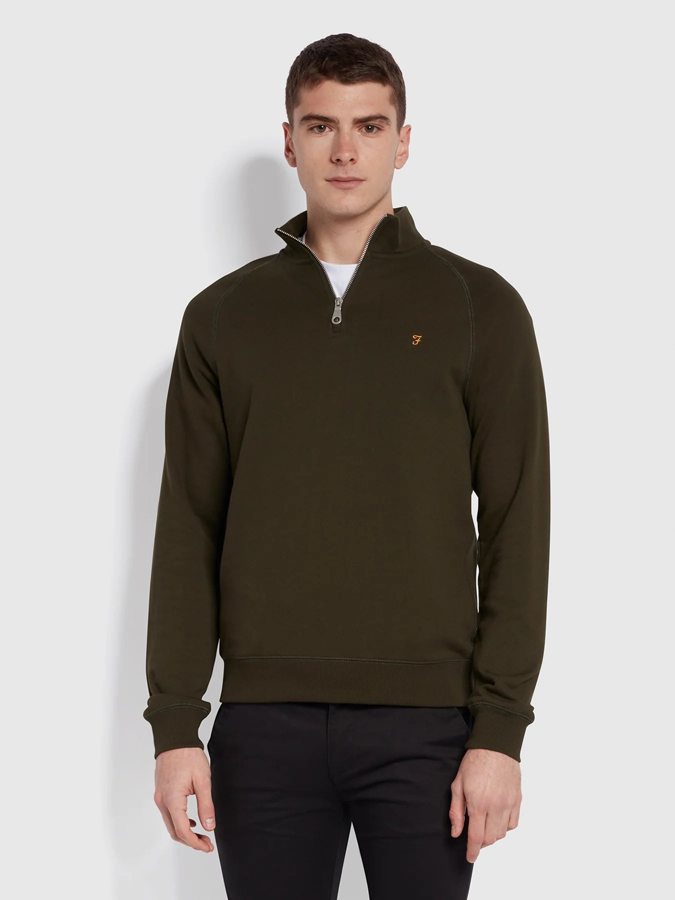 Farah Jim Organic Cotton Quarter Zip Sweatshirt - Evergreen