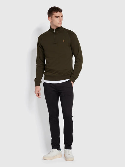 Farah Jim Organic Cotton Quarter Zip Sweatshirt - Evergreen