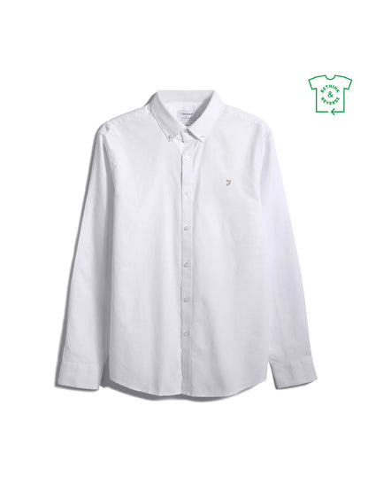 Farah Brewer Slim Fit Organic Cotton Oxford Shirt - White