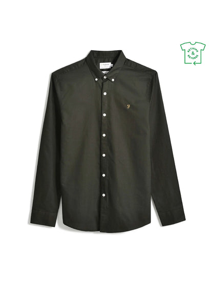 Farah Brewer Slim Fit Organic Cotton Oxford Shirt - Evergreen