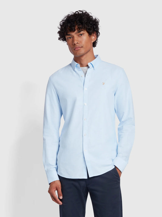 Farah Brewer Slim Fit Organic Cotton Oxford Shirt - Sky Blue