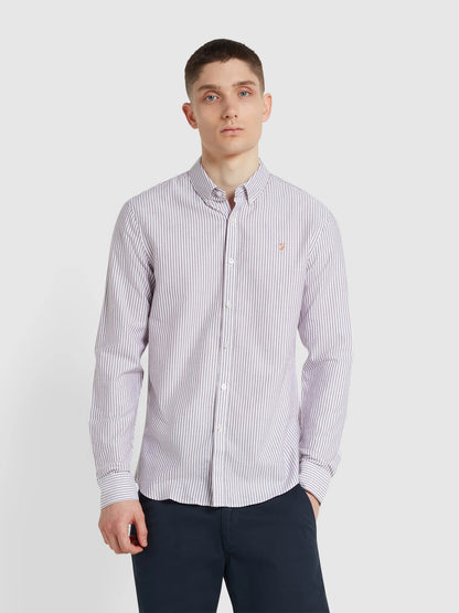 Farah Brewer Slim Fit Striped Organic Cotton Oxford Shirt - Bordeaux