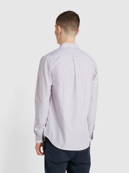 Farah Brewer Slim Fit Striped Organic Cotton Oxford Shirt - Bordeaux