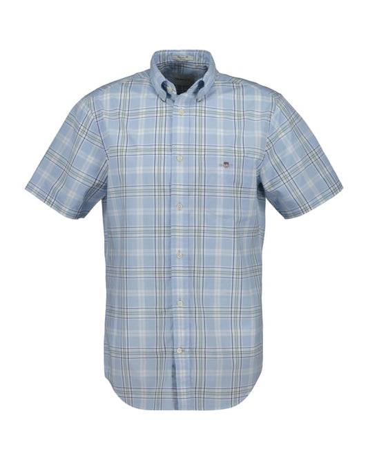 Gant Regular Poplin Check Short Sleeve Shirt - Light Blue