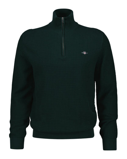 Gant Textured Cotton Half-Zip Sweater - Tartan Green