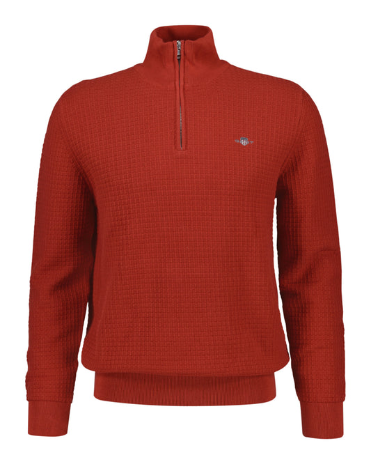 Gant Textured Cotton Half-Zip Sweater - Iron Red