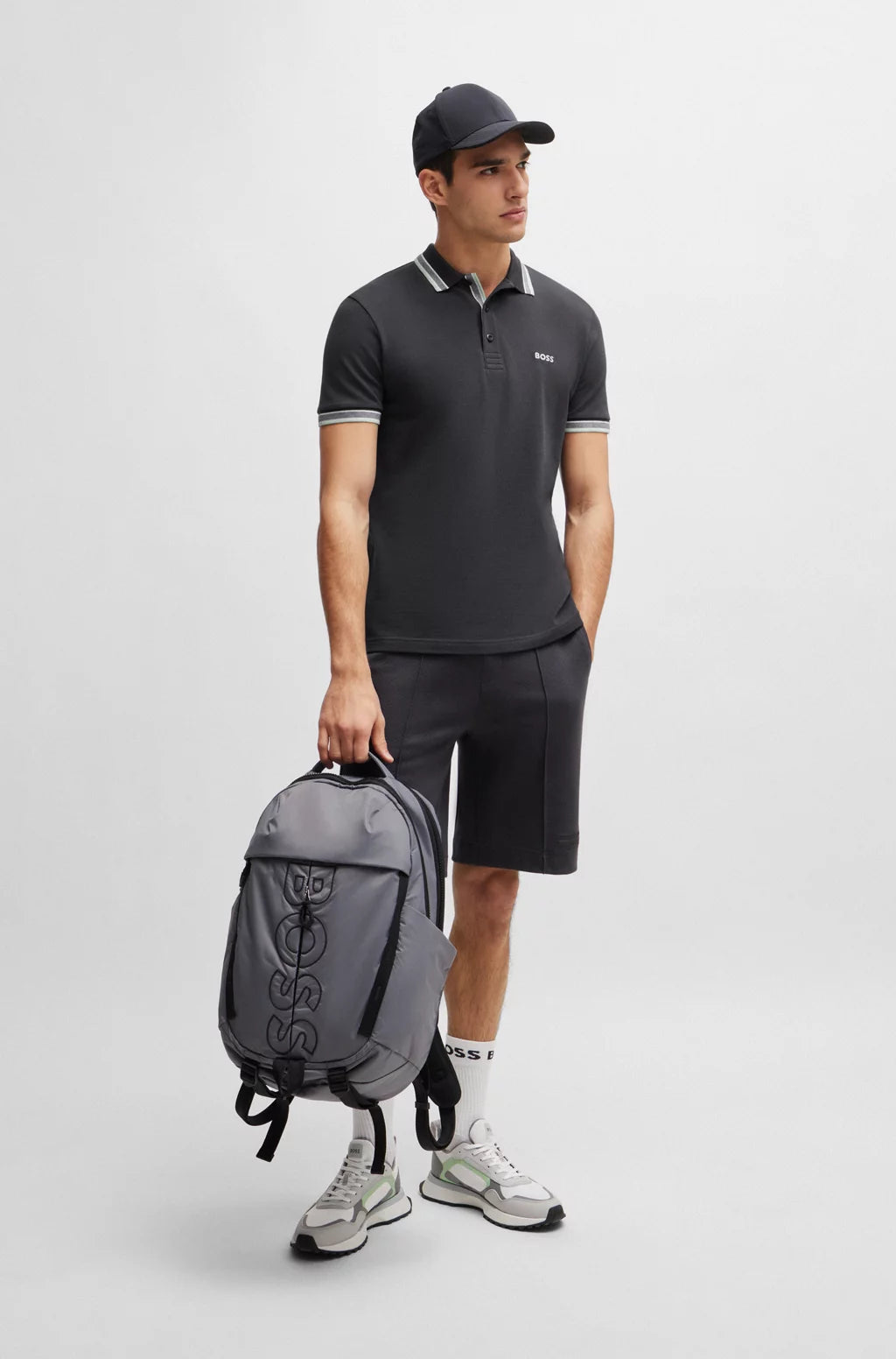 Hugo Boss Cotton-Piqué Polo Shirt With Contrast Logo - Charcoal