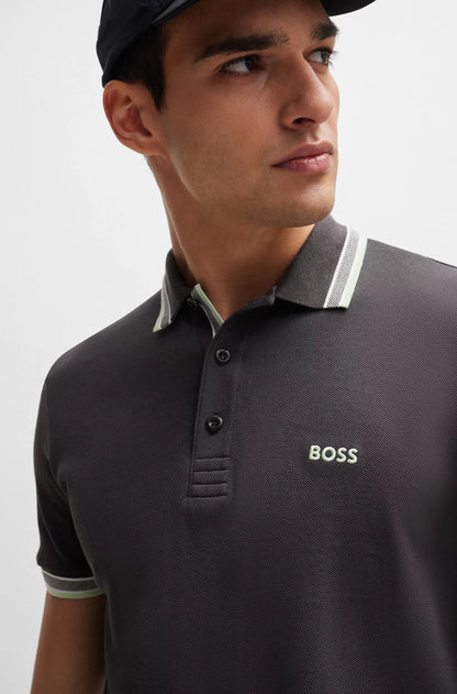 Hugo Boss Cotton-Piqué Polo Shirt With Contrast Logo - Charcoal