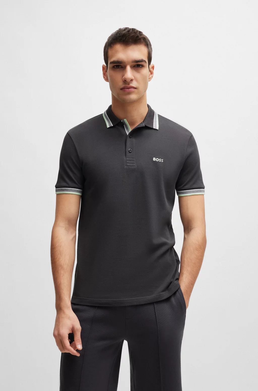 Hugo Boss Cotton-Piqué Polo Shirt With Contrast Logo - Charcoal