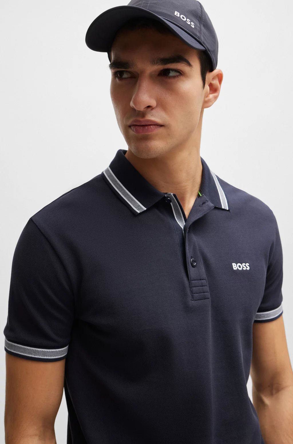 Hugo Boss Cotton-Piqué Polo Shirt With Contrast Logo -Dark Blue