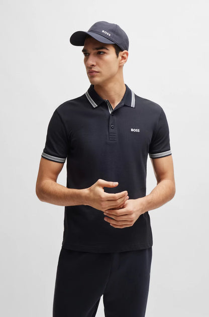 Hugo Boss Cotton-Piqué Polo Shirt With Contrast Logo -Dark Blue