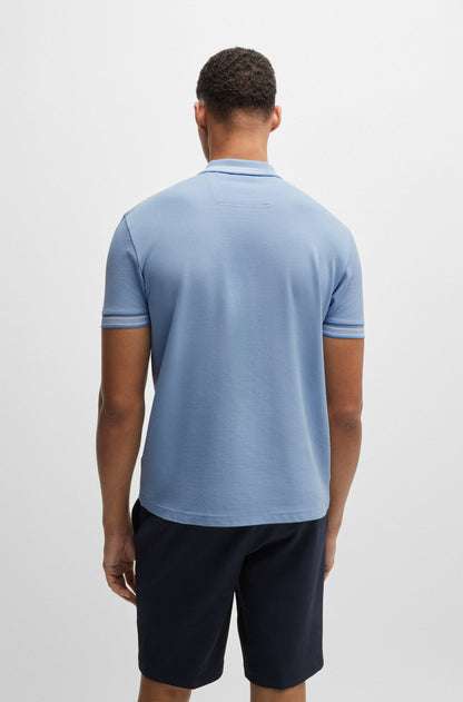 Hugo Boss Cotton-piqué Paddy Polo Shirt With Contrast Logo - Open Blue