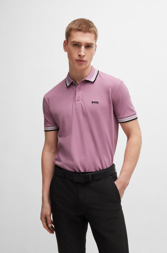 Hugo Boss Cotton-piqué Paddy Polo Shirt With Contrast Logo - Purple