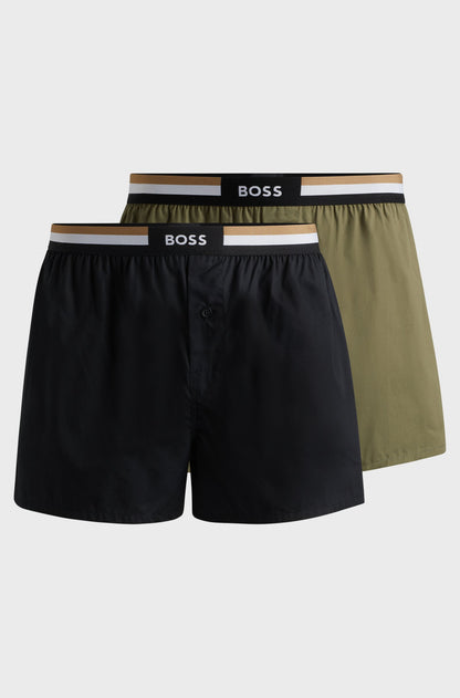 Hugo Boss Two-pack of cotton pyjama shorts with signature waistbands - Open Green