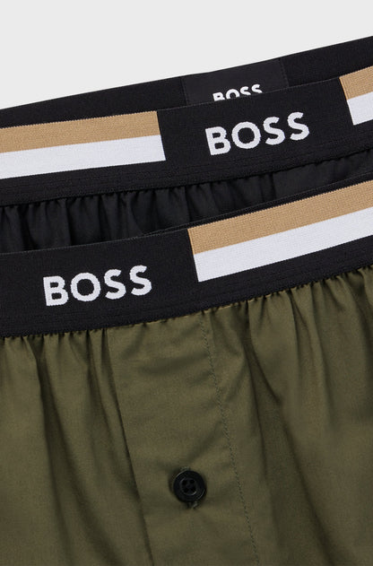 Hugo Boss Two-pack of cotton pyjama shorts with signature waistbands - Open Green