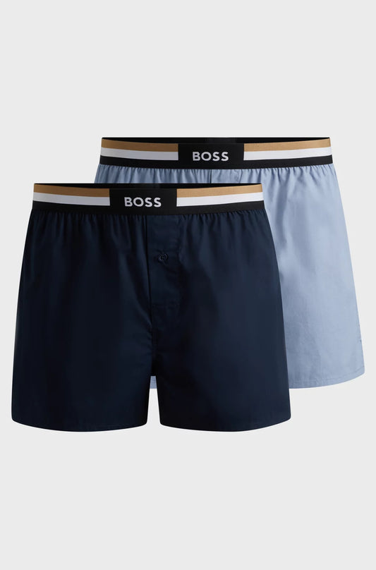 Hugo Boss Two-pack of cotton pyjama shorts with signature waistbands - Open Blue