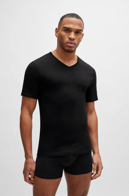 Hugo Boss Three-Pack of V-neck T-shirts in Cotton Jersey - Black