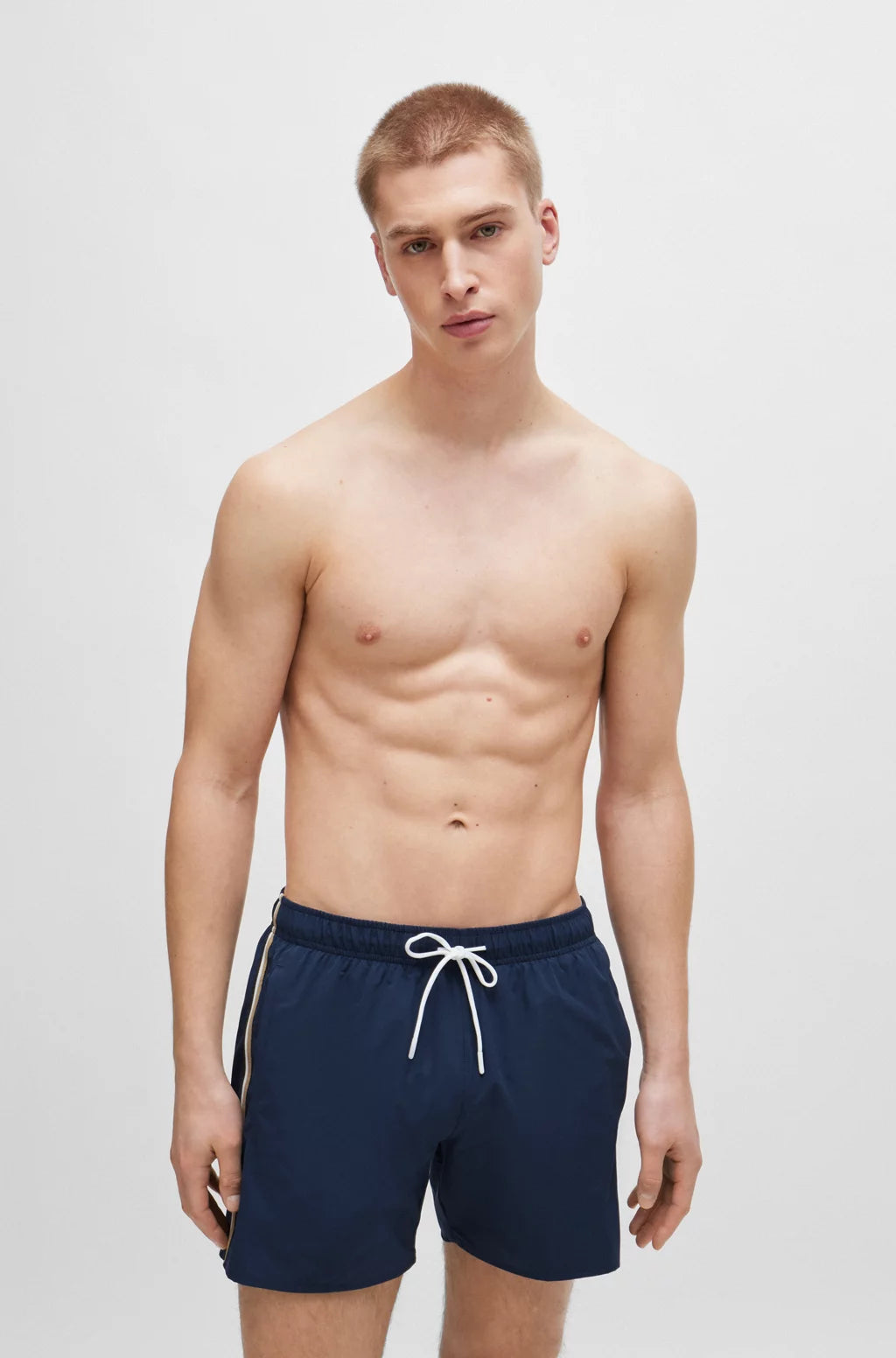 Hugo Boss Swim Shorts With Signature Stripe And Logo - Navy