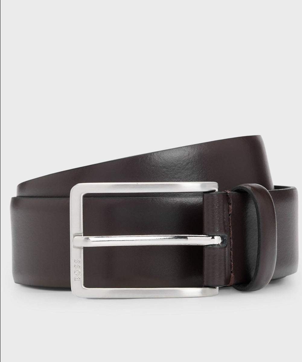 Hugo Boss Italian-made Leather Belt With Engraved-logo Buckle - Dark Brown