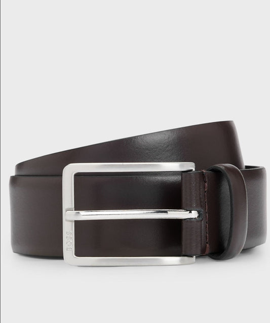 Hugo Boss Italian-made Leather Belt With Engraved-logo Buckle - Dark Brown