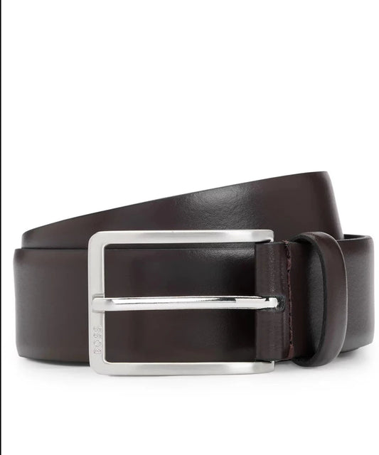 Hugo Boss Italian-made Leather Belt With Engraved-logo Buckle - Brown